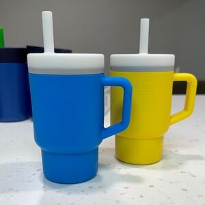 Blue and Yellow Infantino Silicone Sippy Cups with Handles